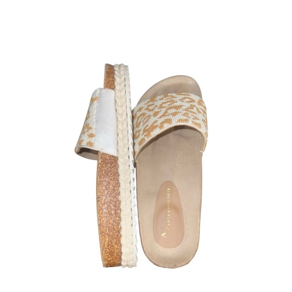 Anthropologie Tan and White Leopard Slide Sandals - Picture 3 of 4